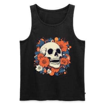 Crâne Pop Art avec des fleurs colorées - Débardeur bio Premium Homme - noir - Devant - Michal (187cm)