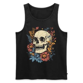 Crâne vintage avec des fleurs sauvages - Débardeur bio Premium Homme - noir - Devant - Michal (187cm)