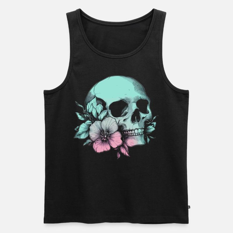 Pastell-Schädel mit Blume & Stil - Männer Premium Bio Tank Top - Schwarz