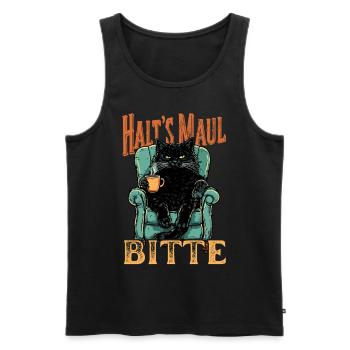 Halt’s Maul Bitte – Coole Vintage Katze mit Spruch - Männer Premium Bio Tank Top - Schwarz - Vorne - Michal (187cm)