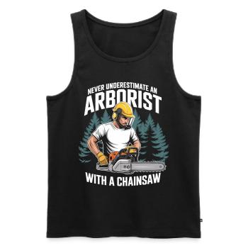 Chainsaw hero in forestry - Men's Premium Organic Tank Top - black - Front - AI Model Male 178 light (178cm)