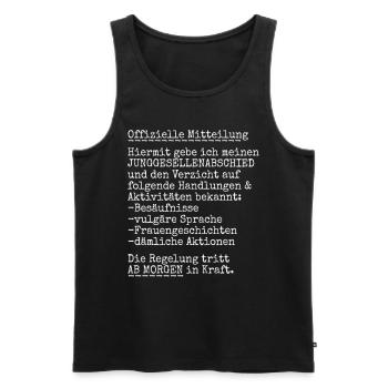 JGA Junggesellen Abschied - offizielle Mitteilung - Männer Premium Bio Tank Top - Schwarz - Vorne - AI Model Male 178 light (178cm)
