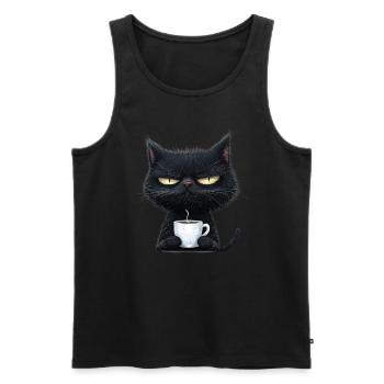 Grantige Katze mit Kaffee zum Personalisieren - Männer Premium Bio Tank Top - Schwarz - Vorne - Michal (187cm)