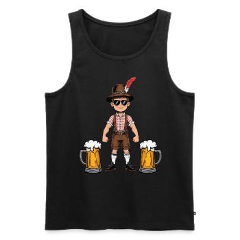 Junge in Lederhose Bier JGA Mallorca Bayern Saufen - Männer Premium Bio Tank Top - Schwarz - Vorne - AI Model Male 178 light (178cm)