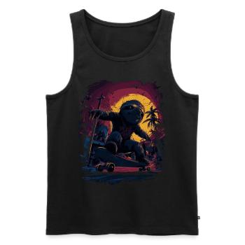 Cool skate sloth in retro sunset - Men's Premium Organic Tank Top - black - Front - Michal (187cm)