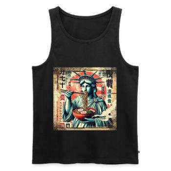 Ramen Statue of Liberty Grunge Poster Style - Men's Premium Organic Tank Top - black - Front - AI Model Male 178 light (178cm)