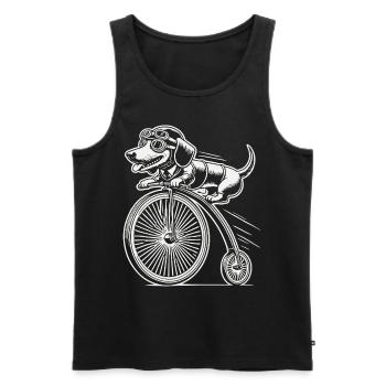 Teckel à vélo dans un style rétro avec humour - Débardeur bio Premium Homme - noir - Devant - AI Model Male 178 light (178cm)