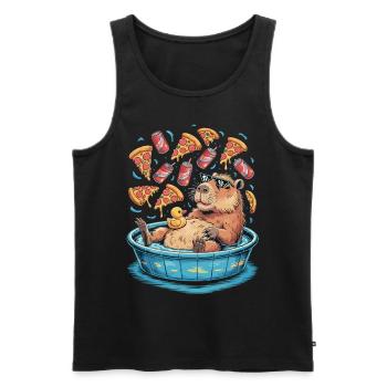 Capybara chill zone - pizza, soda, relaxation - Men's Premium Organic Tank Top - black - Front - AI Model Male 178 light (178cm)