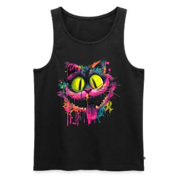 Colorful Psychedelic Cheshire Cat Street Art Style - Men's Premium Organic Tank Top - black - Front - AI Model Male 178 light (178cm)