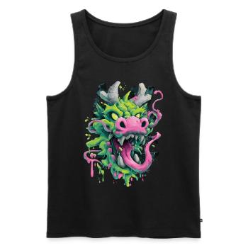 Tête de dragon psychédélique Japon Style Street Art - Débardeur bio Premium Homme - noir - Devant - Michal (187cm)