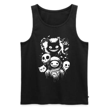 Creepy Space Horror – Astronaut & Cheshire Cats - Men's Premium Organic Tank Top - black - Front - AI Model Male 178 light (178cm)