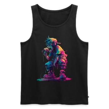 Coloré Rappeur Style Bande Dessinée Musique Urbaine Graphique - Débardeur bio Premium Homme - noir - Devant - AI Model Male 178 light (178cm)