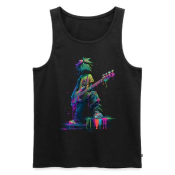 Comic Bassist Streetart Buntes Musikdesign - Männer Premium Bio Tank Top - Schwarz - Vorne - Michal (187cm)