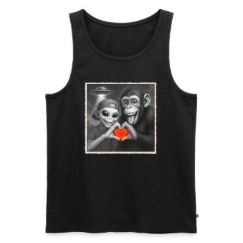 Affe Außerirdischer Schimpanse Herz Hand Liebe UFO - Männer Premium Bio Tank Top - Schwarz - Vorne - Michal (187cm)