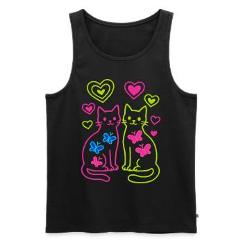 Chat, Chats, Papillon, Printemps, Années 80, Années 90 - Débardeur bio Premium Homme - noir - Devant - AI Model Male 178 light (178cm)