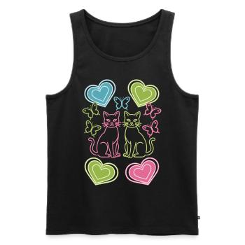 Chat, Chats, Papillon, Printemps, Années 80, Années 90 - Débardeur bio Premium Homme - noir - Devant - AI Model Male 178 light (178cm)