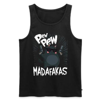 Pew Pew Madafakas Drôle de chat avec dicton - Débardeur bio Premium Homme - noir - Devant - AI Model Male 178 light (178cm)