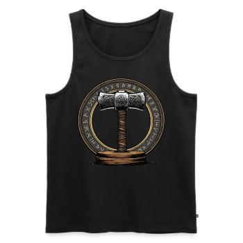 Wikinger Hammer Krieger Walhalla Runenkreis Thor - Männer Premium Bio Tank Top - Schwarz - Vorne - Michal (187cm)