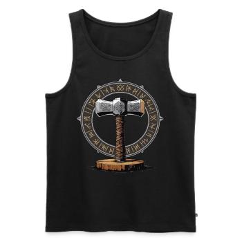 Wikinger Hammer Krieger Walhalla Runenkreis Thor - Männer Premium Bio Tank Top - Schwarz - Vorne - Michal (187cm)