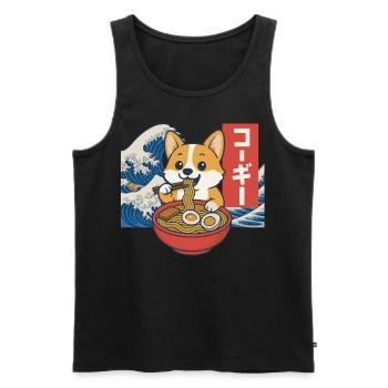Corgi Eating Ramen Japanese Wave Art - Men's Premium Organic Tank Top - black - Front - AI Model Male 178 light (178cm)