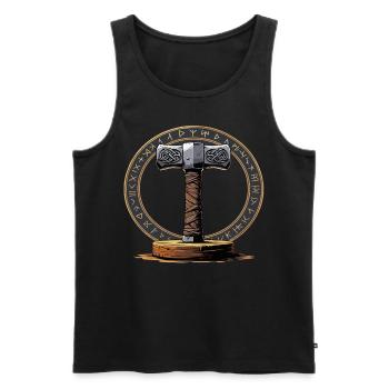 Wikinger Hammer Krieger Walhalla Runenkreis Thor - Männer Premium Bio Tank Top - Schwarz - Vorne - Michal (187cm)