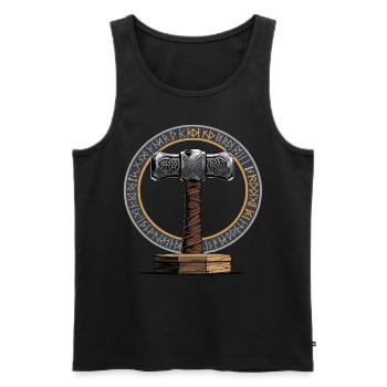 Viking Hammer Warrior Valhalla Runic Circle Thor - Men's Premium Organic Tank Top - black - Front - AI Model Male 178 light (178cm)