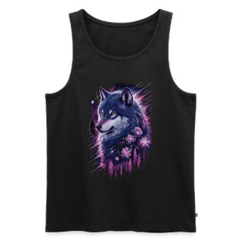 Galaktischer Wolf im Sternenwald - Männer Premium Bio Tank Top - Schwarz - Vorne - AI Model Male 178 light (178cm)