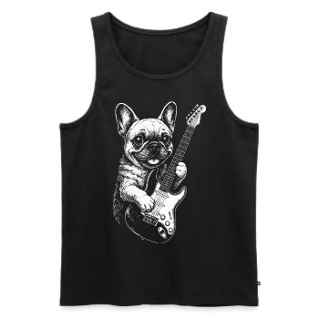 Bouledogue français amoureux des chiens jouant de la guitare électrique - Débardeur bio Premium Homme - noir - Devant - AI Model Male 178 light (178cm)