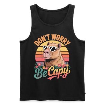 Don't Worry Be Capy - Retro Capybara - Men's Premium Organic Tank Top - black - Front - AI Model Male 178 light (178cm)