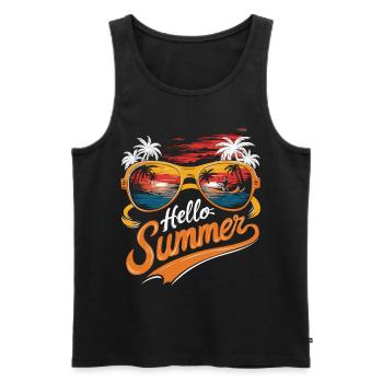 Hello Summer - Surfing and enjoying the sun - Men's Premium Organic Tank Top - black - Front - AI Model Male 178 light (178cm)