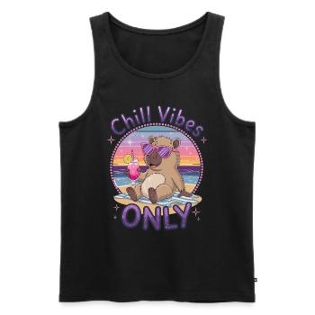 Chill Vibes Only Summer Beach Party Capybara - Débardeur bio Premium Homme - noir - Devant - AI Model Male 178 light (178cm)