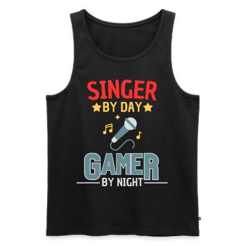 Chanteur et gamer prononçant de l’humour gamer - Débardeur bio Premium Homme - noir - Devant - Michal (187cm)