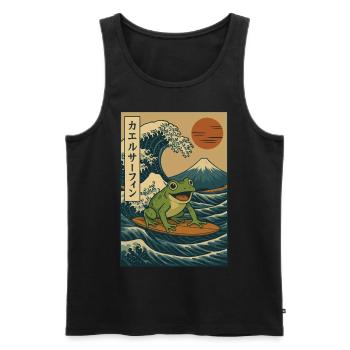 Surfing Frog Japanese Wave Art Mount Fuji Red Sun - Men's Premium Organic Tank Top - black - Front - AI Model Male 178 light (178cm)