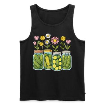 Pickled Cucumbers Jars Flowers Floral Home Decor - Men's Premium Organic Tank Top - black - Front - AI Model Male 178 light (178cm)