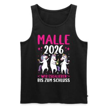 Malle 2026 We escalate to the end - Men's Premium Organic Tank Top - black - Front - AI Model Male 178 light (178cm)