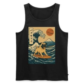 Carlin Chien Amoureux Surf Japonais Vague Mont Fuji Art - Débardeur bio Premium Homme - noir - Devant - AI Model Male 178 light (178cm)