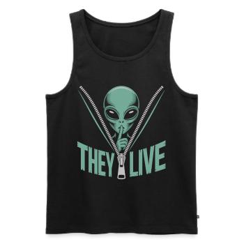 Extraterrestre dans une fermeture éclair – ils sont vivants - Débardeur bio Premium Homme - noir - Devant - AI Model Male 178 light (178cm)