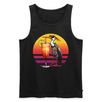 Kranich Trinken Sommer Hawaii Vogel Vintage Retro - Männer Premium Bio Tank Top - Schwarz - Vorne - Michal (187cm)