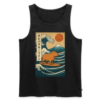 Capybara Surfing Japanese Wave Art - Men's Premium Organic Tank Top - black - Front - AI Model Male 178 light (178cm)