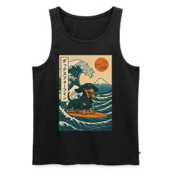 Dachshund Dog Lover Surfing Japanese Wave Art - Men's Premium Organic Tank Top - black - Front - Michal (187cm)
