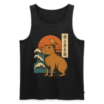 Capybara Bird Waves Sunset Japanese Wave Sunset - Men's Premium Organic Tank Top - black - Front - AI Model Male 178 light (178cm)