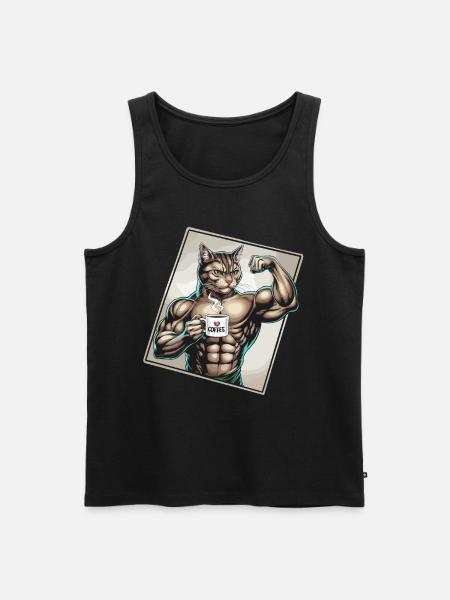 Powerful cat with coffee - Men's Premium Organic Tank Top - black