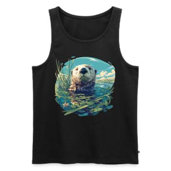 Loutre de mer - Débardeur bio Premium Homme - noir - Devant - AI Model Male 178 light (178cm)