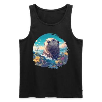 Loutre de mer - Débardeur bio Premium Homme - noir - Devant - AI Model Male 178 light (178cm)