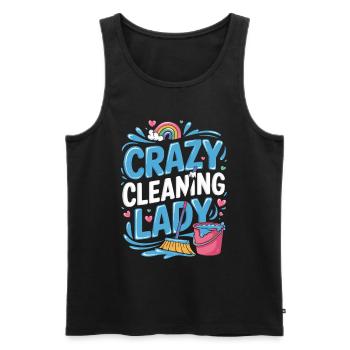 Crazy cleaning lady colorful rainbow motif with - Men's Premium Organic Tank Top - black - Front - Michal (187cm)