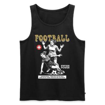 Kraft ohne Foul: Schweizer Frauenfußball Shirt - Männer Premium Bio Tank Top - Schwarz - Vorne - AI Model Male 178 light (178cm)