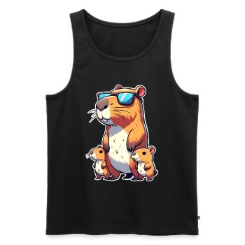 Capybara Papa Kinder Sohn Tochter - Männer Premium Bio Tank Top - Schwarz - Vorne - Michal (187cm)