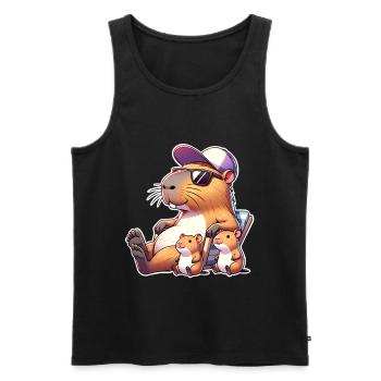 Capybara Papa Kinder Sohn Tochter Kinder - Männer Premium Bio Tank Top - Schwarz - Vorne - Michal (187cm)