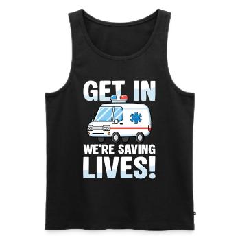 Steig Ein Wir Retten Leben Krankenwagen Motiv - Männer Premium Bio Tank Top - Schwarz - Vorne - AI Model Male 178 light (178cm)