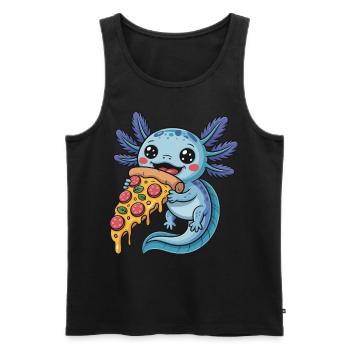 Mignon dessin animé bleu axolotl mangeant pizza amphibien - Débardeur bio Premium Homme - noir - Devant - AI Model Male 178 light (178cm)